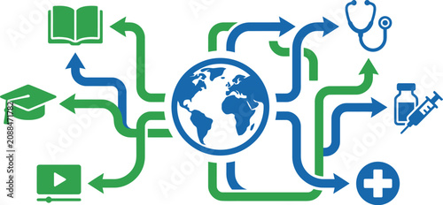 Planet earth serves as the central hub for educational resources and essential healthcare services.