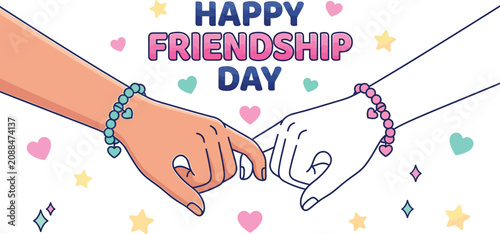Happy friendship day celebration with colorful heart and star decorations