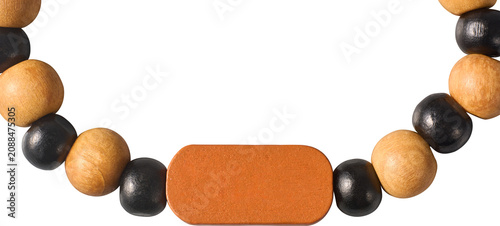 Canvas Print wooden bead bracelet isolated white background, black and natural round beads wi
