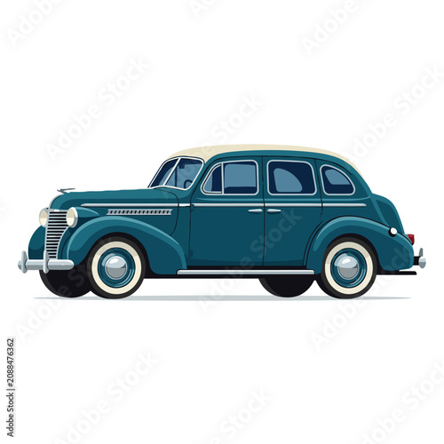 Vintage Teal Sedan Car Illustration - Classic Automobile