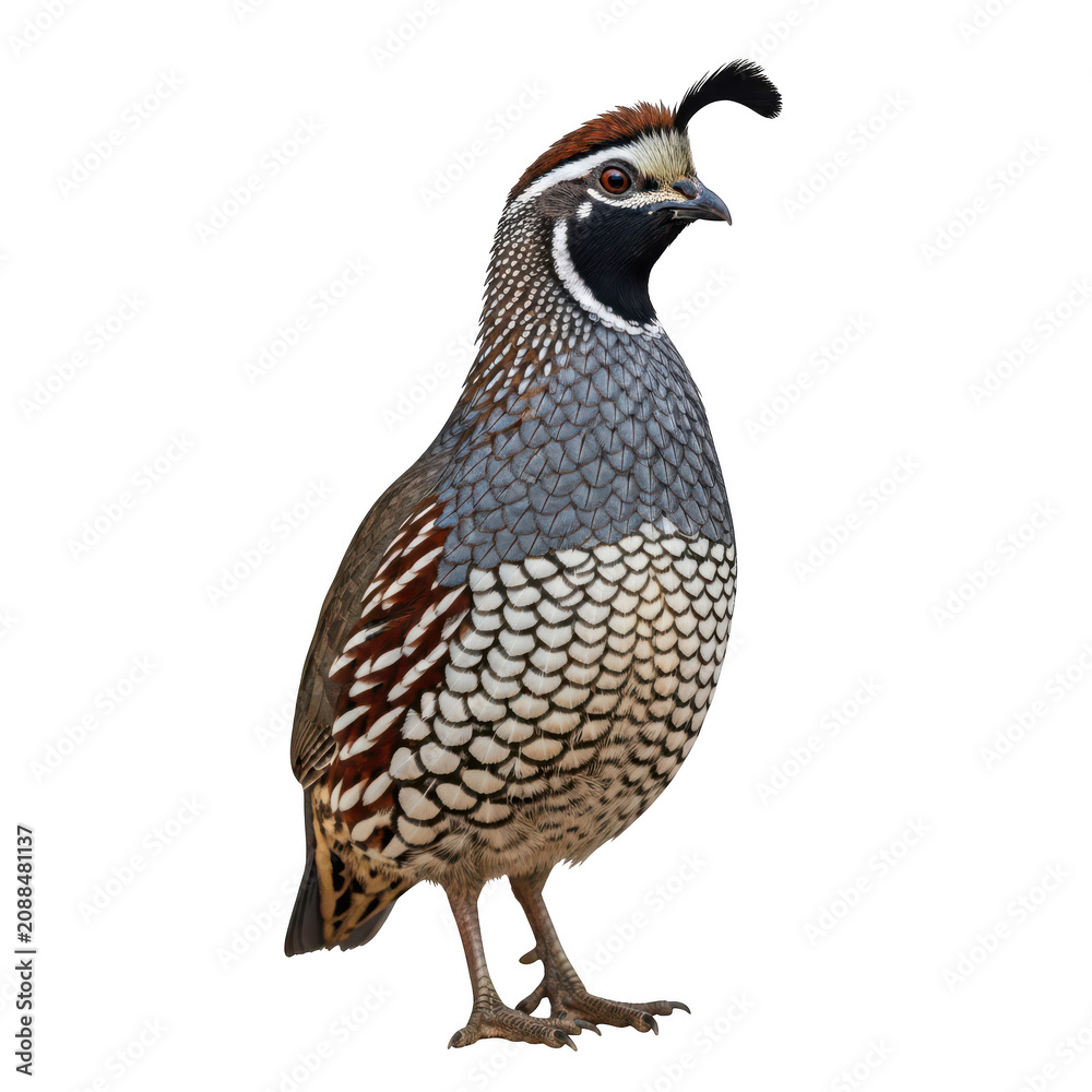 Fototapeta premium California quail bird standing on plain background