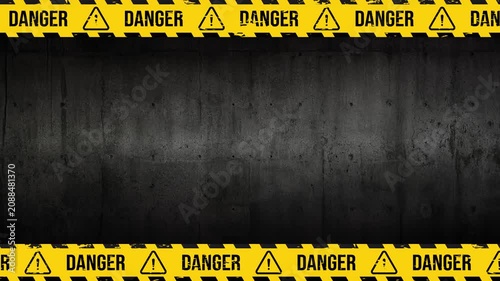 Looping Industrial Danger Tape Border Animation with Hazard Symbol and Repeating DANGER Text on Dark Steel Background 4K 60 fps