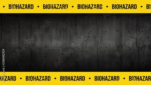 Looping Industrial Biohazard Tape Frame Animation with Repeating BIOHAZARD Safety Border on Dark Steel Background 4K 60 fps