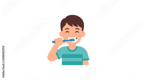 Professional of a Child Brushing Teeth with Blue Toothbrush and Foamy Lather with high quality professional line art symbols for modern creative design and digital branding projects