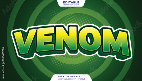 Venom editable text effect with green and yellow comic style on spiral background