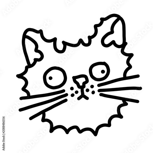 Edgy raw line art of a creepy chaotic cat face outline