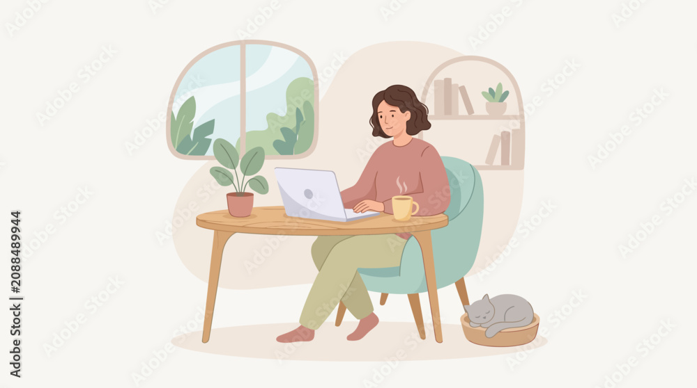 Fototapeta premium Woman sitting at desk working.