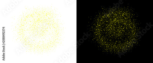 Tablou pe pânză Golden glitter dust explosion on white and black background, shimmering yellow s
