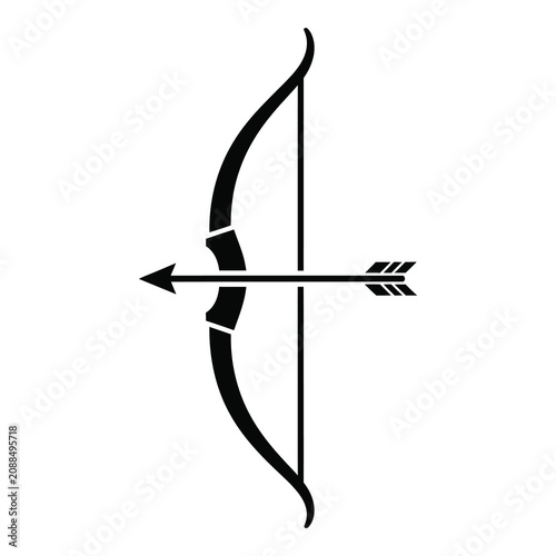 Black silhouette of a bow and arrow  hunting and archery equipment icon