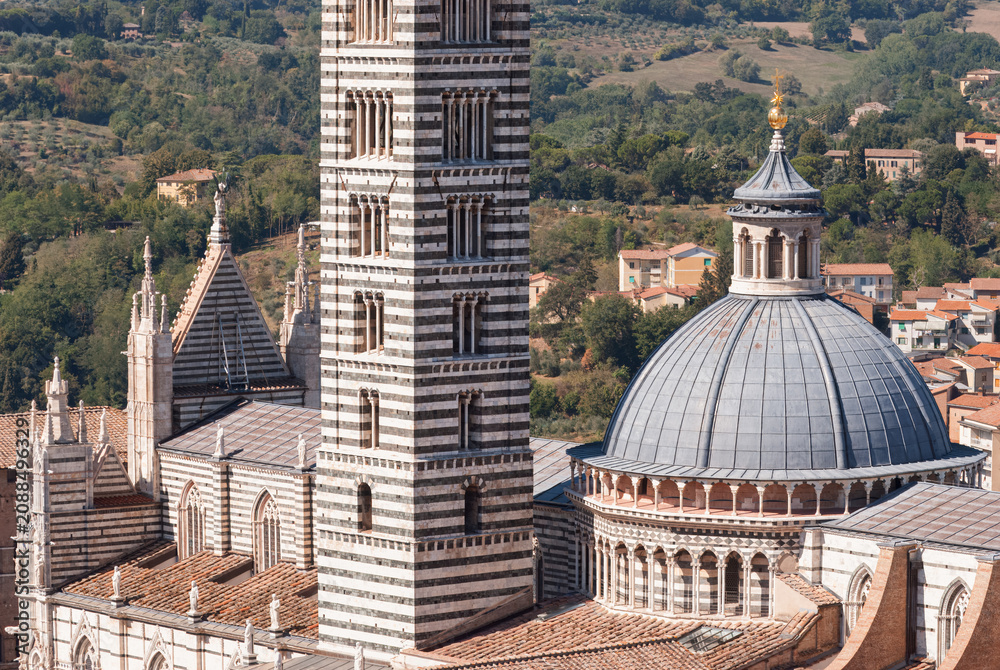 Obraz premium Tuscan Skykeepers Watching Over Centuries of Marble and Rolling Hills