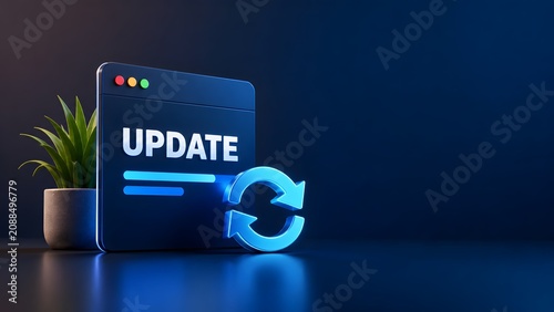 Obraz na płótnie Software update notification interface with refresh symbol representing system upgrade and digital maintenance