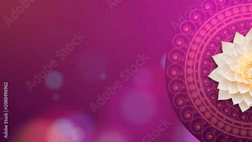 Diwali festival background with glowing lotus candle, purple mandala, starry night sky and soft bokeh lights, elegant Indian celebration, spiritual, festive and luxurious design