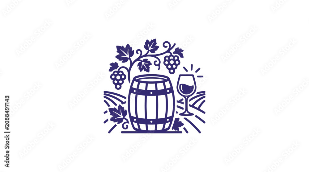 Obraz premium Wine Barrel and Vineyard Vector Illustration