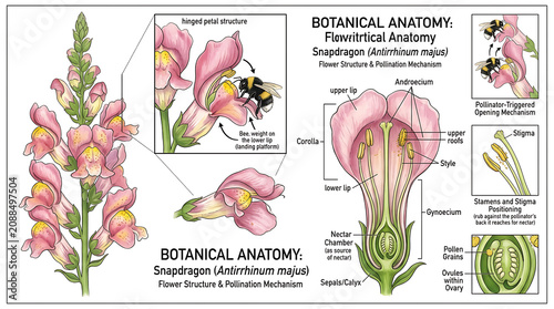Fotografía A detailed illustration of Snapdragons showcasing their botanical anatomy and floral structure with labeled parts