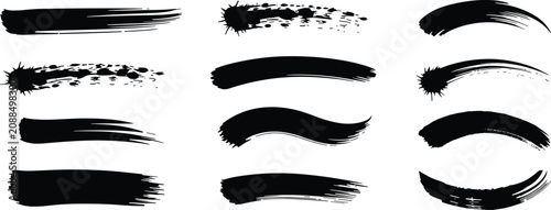 Foto Brush Stroke Collection: A curated assortment of dynamic black brush strokes, varying in texture and form, perfect for adding artistic flair to graphic design projects
