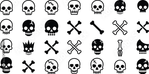 Εκτύπωση καμβά Skull and Crossbones Icon Set: A collection of various skull and crossbones icons, representing danger, warning, or gothic aesthetics, presented in a clean, graphic style