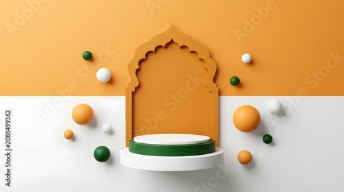 India independent day celebration 3d rendered podium with national flag colors