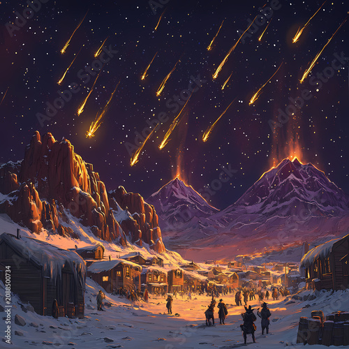 Apocalyptic Western Town under Meteor Shower