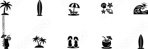 Billede på lærred Collection of black and white beach and vacation summer travel tropical