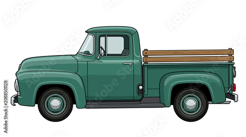 Vintage green pickup truck vector illustration