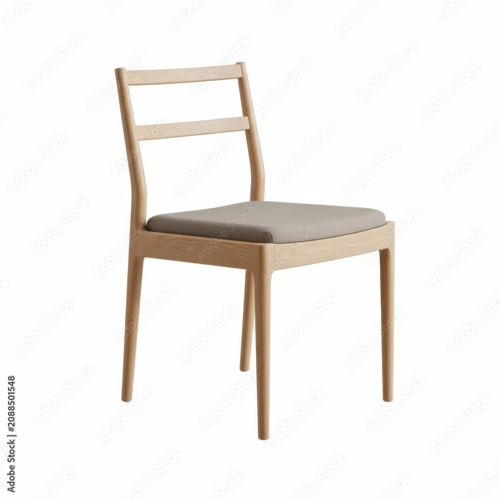 Fototapeta premium Modern minimalist wooden chair with grey padded seat and backrest