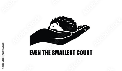 Konstfotografi Hedgehog in hand silhouette against a white background a graphic representation