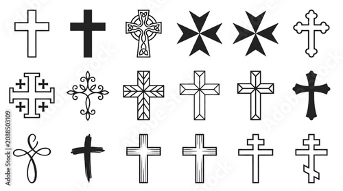 Canvastavla Christian Cross Symbol Vector Icon Set Featuring Celtic Wooden Brush Stroke and
