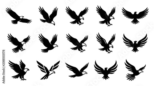 Photos Black Eagle Silhouette Vector Icon Set Featuring Flying Birds of Prey with Sprea