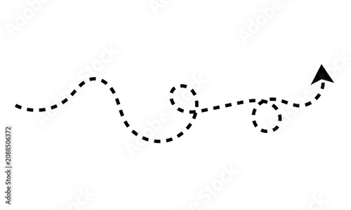 Dotted black arrow with loops moving across transparent background.