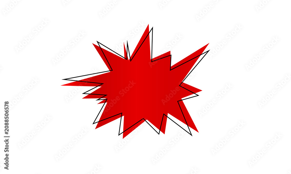 Fototapeta premium Red abstract explosion shape with black outline on transparent background.