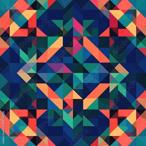 Vibrant Geometric Triangle Pattern Arranged in Symmetrical Abstract Background