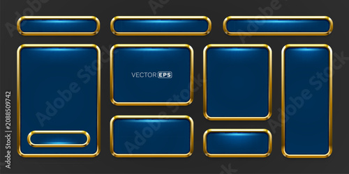 Valokuva Elegant collection of shiny blue and gold UI elements.
