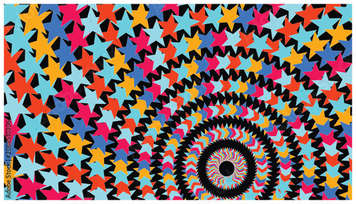 Colorful crowd of people forming an eye shape in pattern