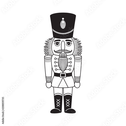 Nutcracker soldier silhouette on a white background linear illustration