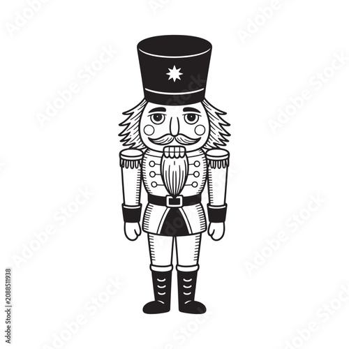 Nutcracker soldier silhouette on a white background linear graphic style