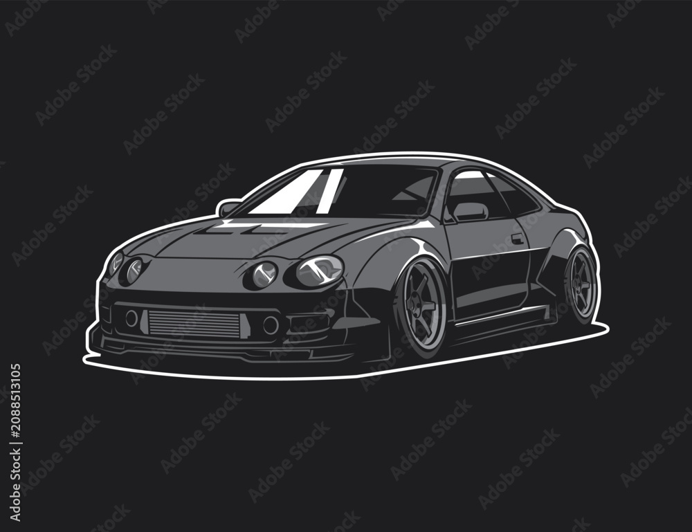 Fototapeta premium Sticker Design With 90s Car Illustration Vector