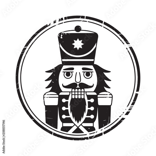 Nutcracker soldier silhouette with circular frame black and white graphic