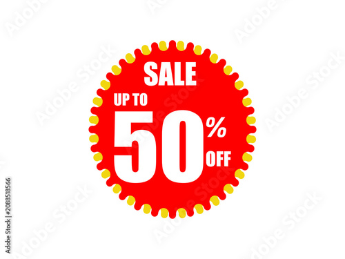Sale Up to 50% Off Discount Badge Sticker Red Promotional Label Stock Illustration