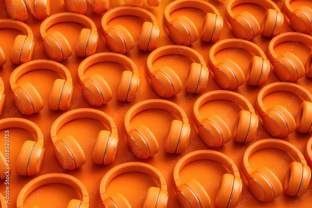 Fototapeta premium Orange Headphones Pattern with Repeating 3D Render Background