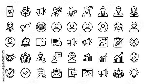 Fotografía Advertising and Business Profile Thin Line Icons Set Editable Branding Communica
