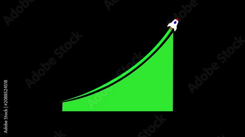Financial analysis animation with rocket growth on business success graph.Rocket launching from green graph showing business growth on black background animated stock video.