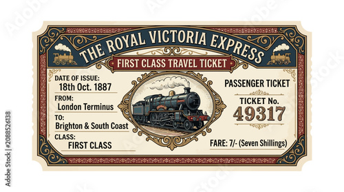 Vintage Royal Victoria Express First Class Train Ticket - Old Travel Pass