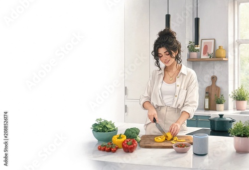 Woman Preparing Vegetables in a Modern Kitchen