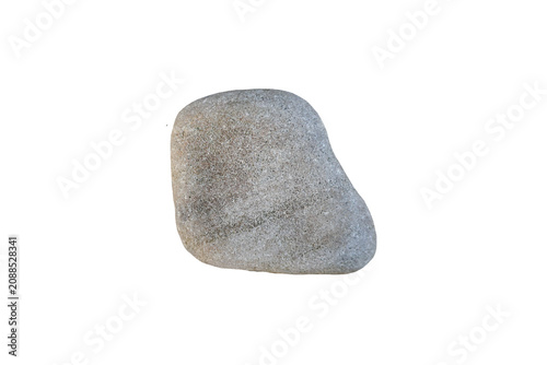 Single greyish-brown sandstone pebble isolated on a pure white background.