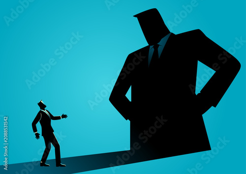 Small Business vs Giant Competitor Illustration, Startup Facing Large Corporation, Business Competition, Market Dominance and Intimidating Competitor Concept