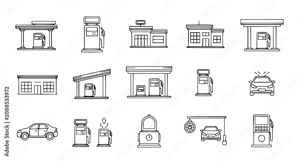 Fototapeta premium Gas Station and Parking Icons