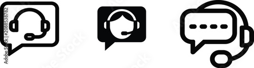Customer support icons with headsets in speech bubbles