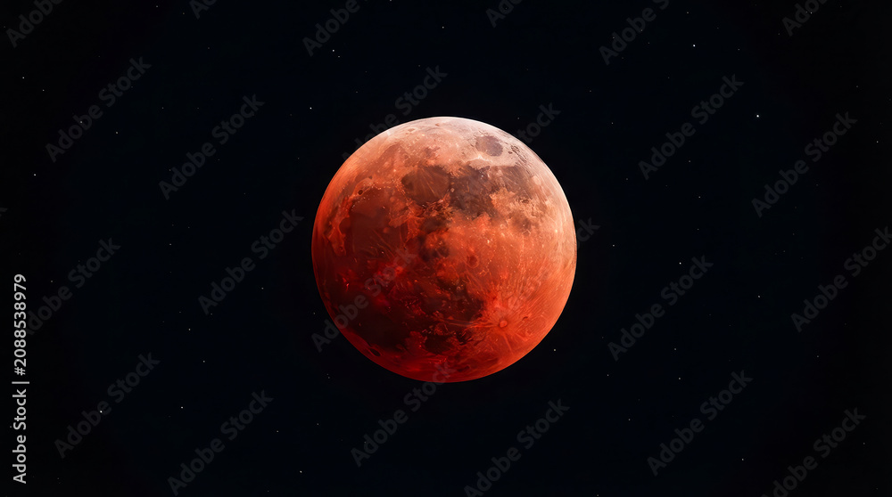 Obraz premium Blood moon, red moon, lunar eclipse, total lunar eclipse, eclipse moon, crimson moon, scarlet moon, copper moon, moon eclipse, moon photography, cosmic, space photography, astro photography, universe.
