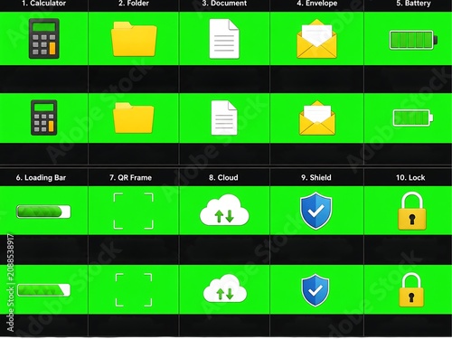 Computer screen displaying various file icons and security symbols