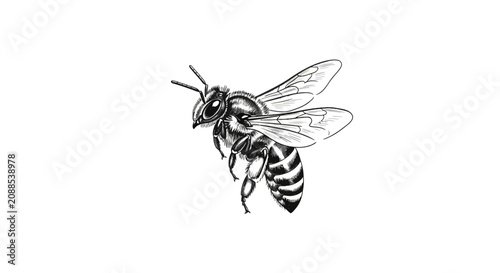 Schilderij op canvas Detailed Pencil Sketch Illustration of a Flying Honey Bee